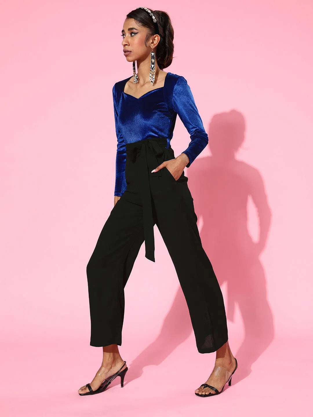 Online Boutiques Affordable Women Solid Blue Jumpsuits & Sets