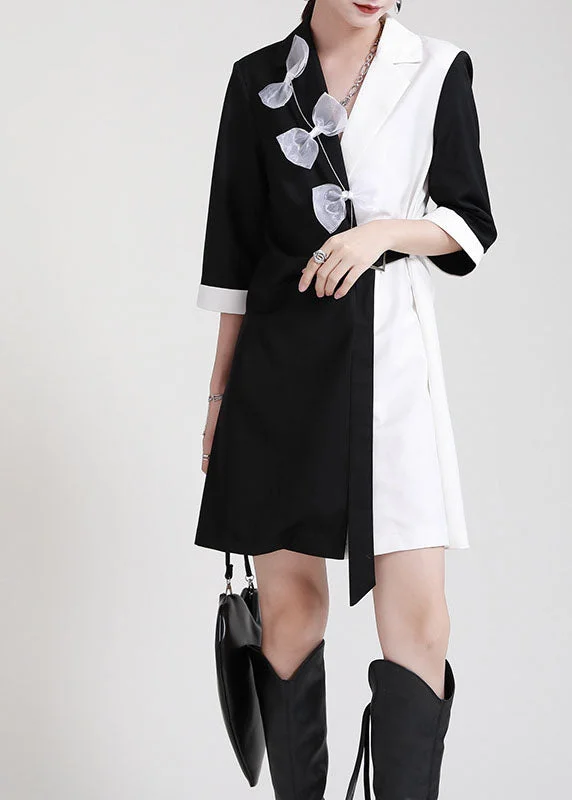 Affordable Women's Clothing DIY Black White Patchwork PeterPan Collar Bow Sashes Fall Dress Half Sleeve Affordable Women's Clothing DIY Black White Patchwork PeterPan Collar Bow Sashes Fall Dress Half Sleeve
