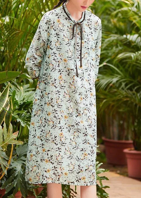 Women's Formal Event Clothing Modern light green linen Robes stand collar pockets daily summer Dresses Women's Formal Event Clothing Modern light green linen Robes stand collar pockets daily summer Dresses