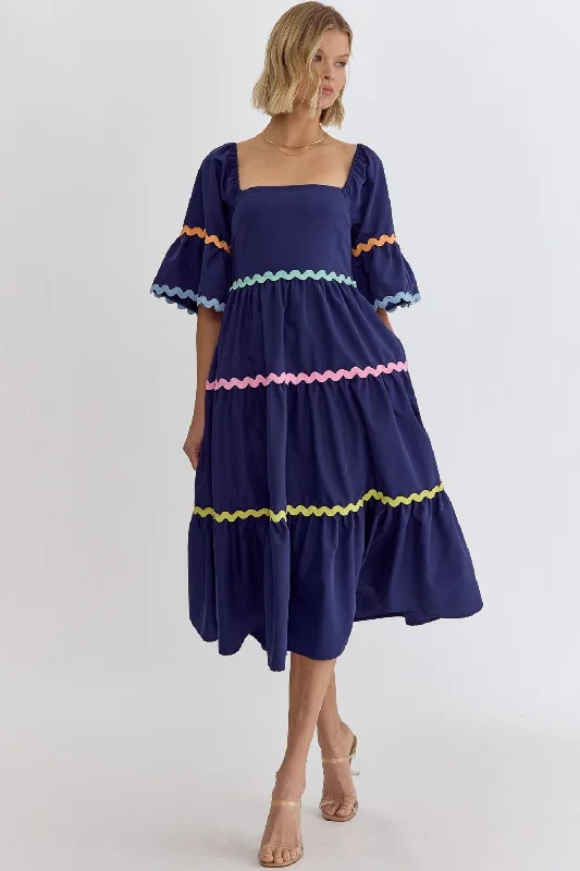 Online Shopping Boutiques Beaming Beauty Navy Midi Dress