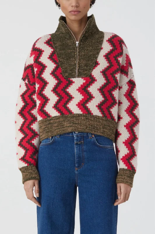 Women's Casual Wear Clothes Cropped Half Zip Sweater In Multi