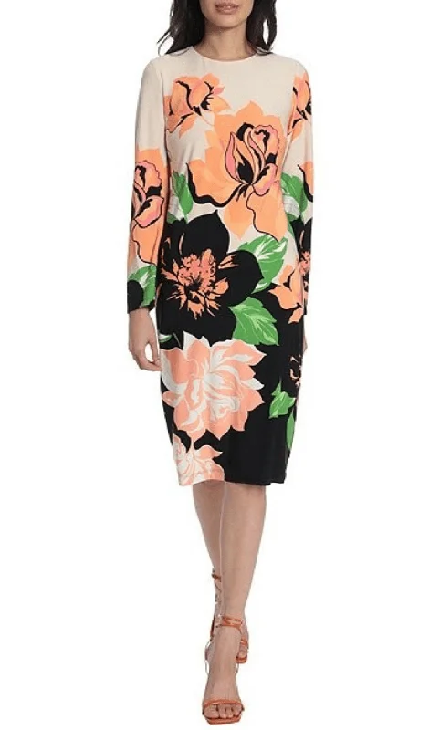 Stylish Women's Clothes for Work and Play Maggy London G5142M - Floral Long Sleeve Cocktail Dress