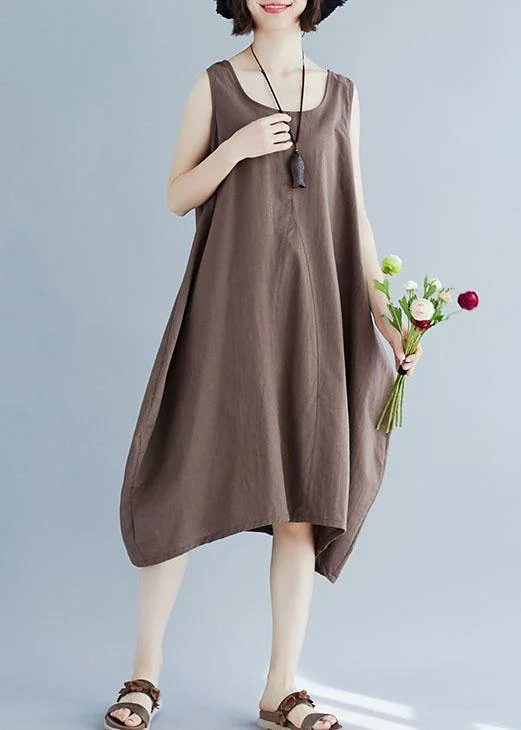 Fashionable Women's Clothing Bohemian o neck linen quilting dresses Fashion Ideas khaki sleeveless Dress summer