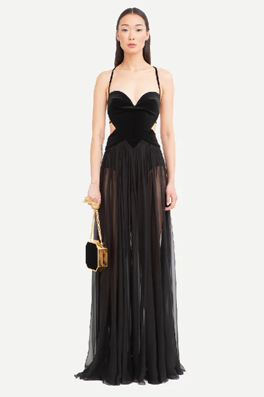 Unbeatable Prices Philomena Sheer Black Backless Maxi Dress