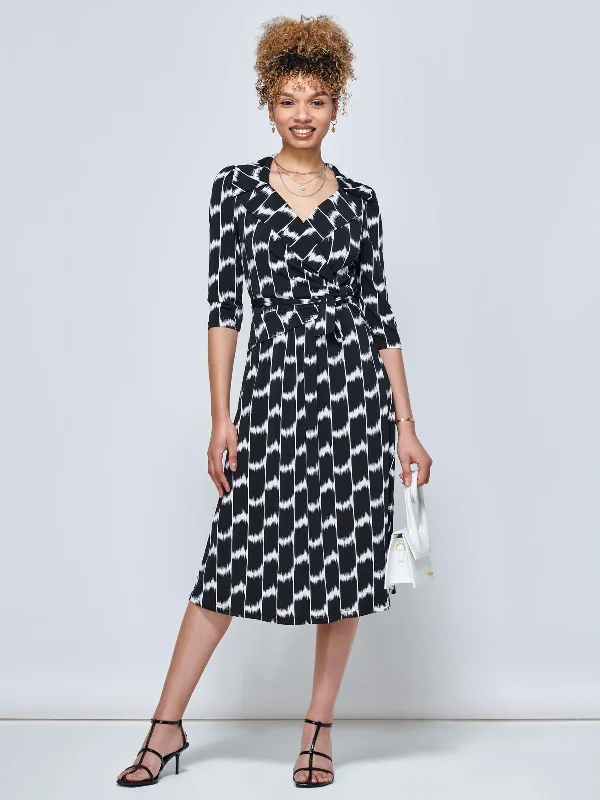 Women's Casual Wear Clothes Raegan Wrap Tie Side Jersey Dress, Black Geo