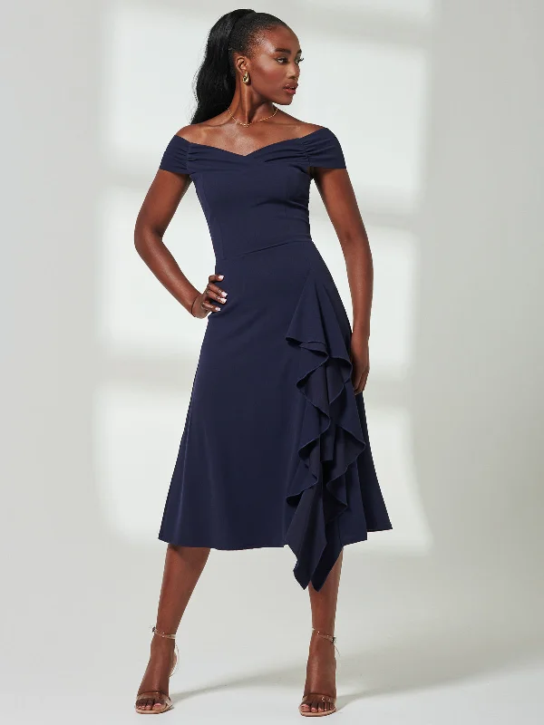 Women's Sporty Chic Clothes Desiree Frill Fit & Flare Dress, Navy