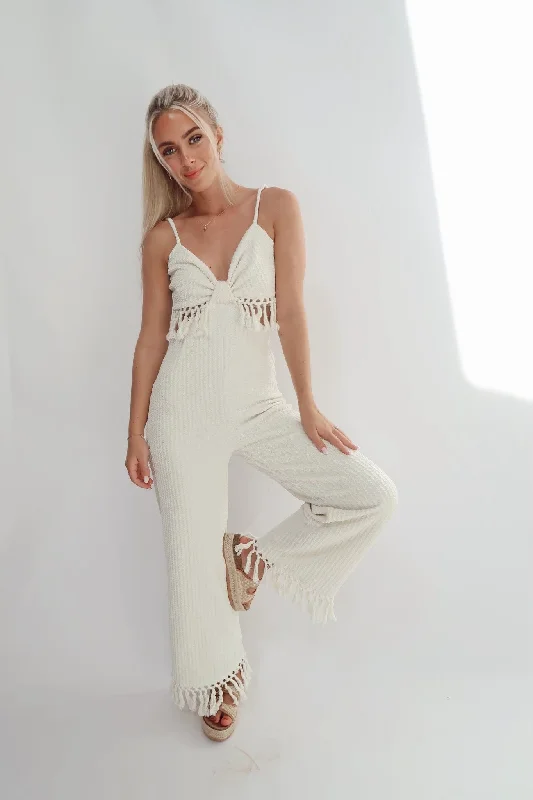 Women's Clothing Sets Ivory Tassel Jumpsuit