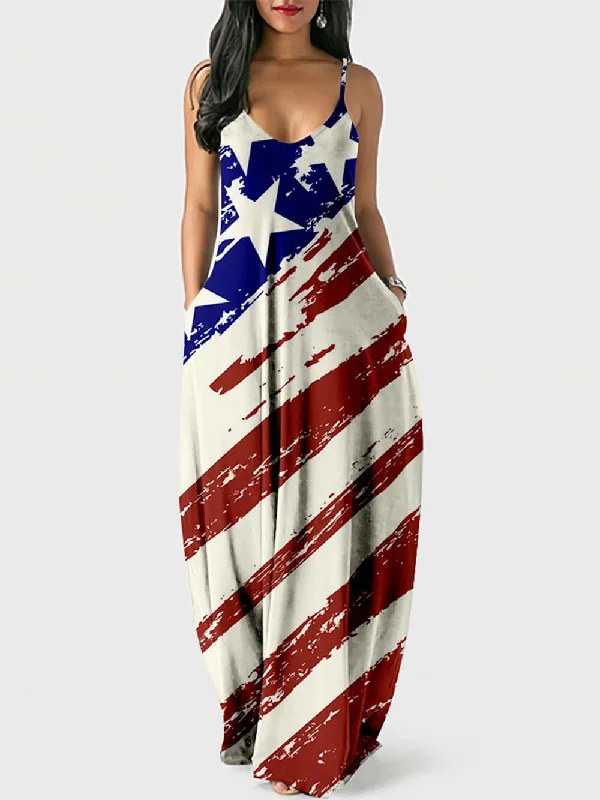Women's Holiday Clothing Independence Day Stylish Print Cami Dress