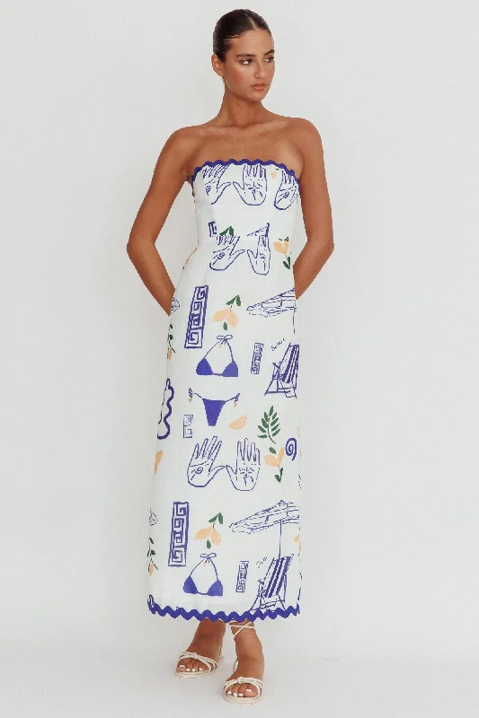 Fresh Styles, Fresh Deals Cypress Graphic Strapless Maxi Dress White