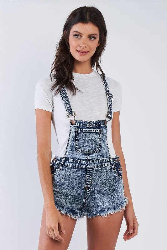 Exclusive Sale Denim Acid Washed 100% Cotton Fringed Short Overall