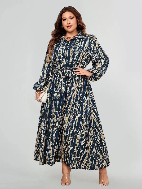 Women's Everyday Clothes Random Tie-Dye Print Lantern Sleeve Shirt Dress