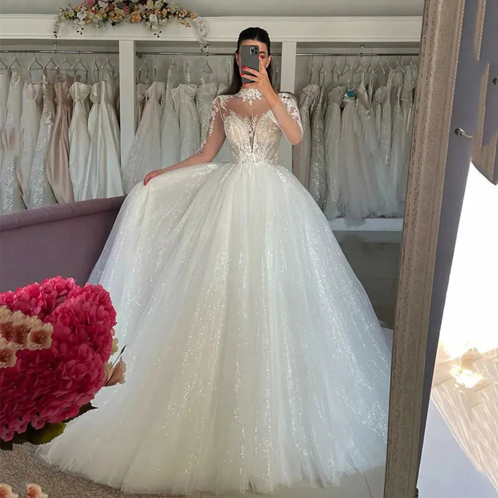 Modern Women's Clothes Long Sleeve Mermaid Wedding Dresses 2023 New High Collar Exquisite Lace Appliques Elegant Fluffy Mopping Bride Dresses Women Modern Women's Clothes Long Sleeve Mermaid Wedding Dresses 2023 New High Collar Exquisite Lace Appliques Elegant Fluffy Mopping Bride Dresses Women
