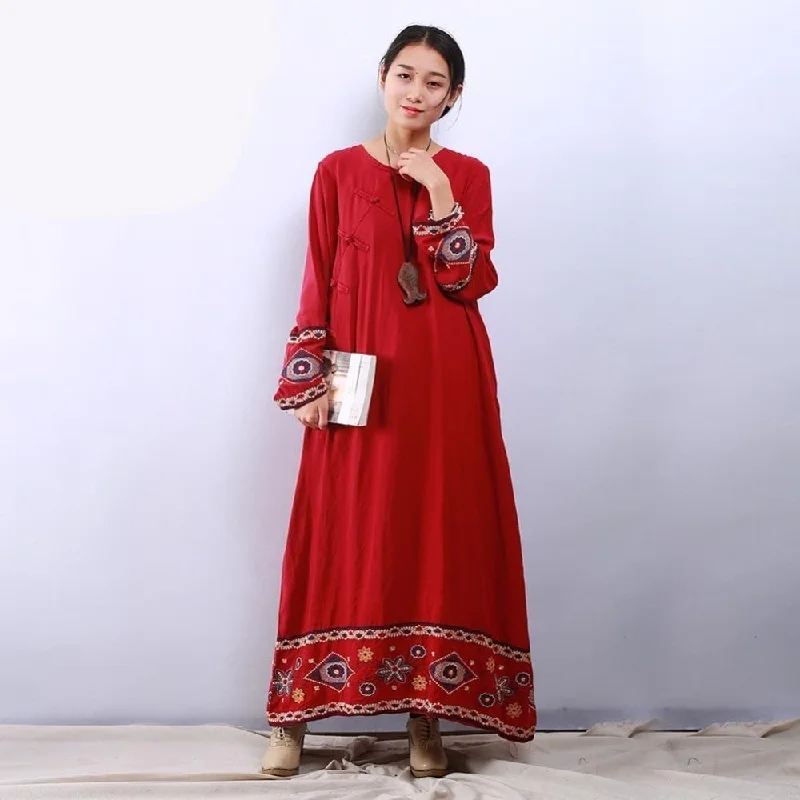 Plus-Size Women's Clothing Floral Embroidered Chinese Dress