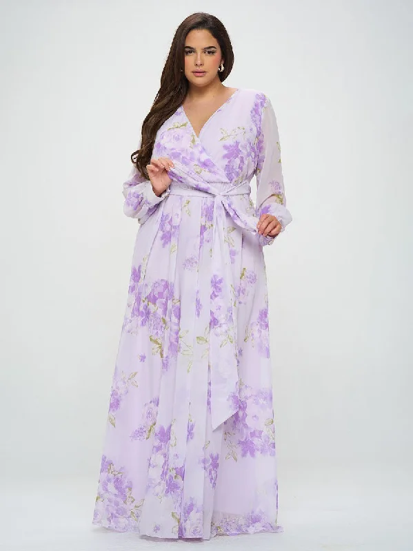 Women's Cozy Clothes Abigail Plus Size Chiffon Maxi Dress in Lilac Floral