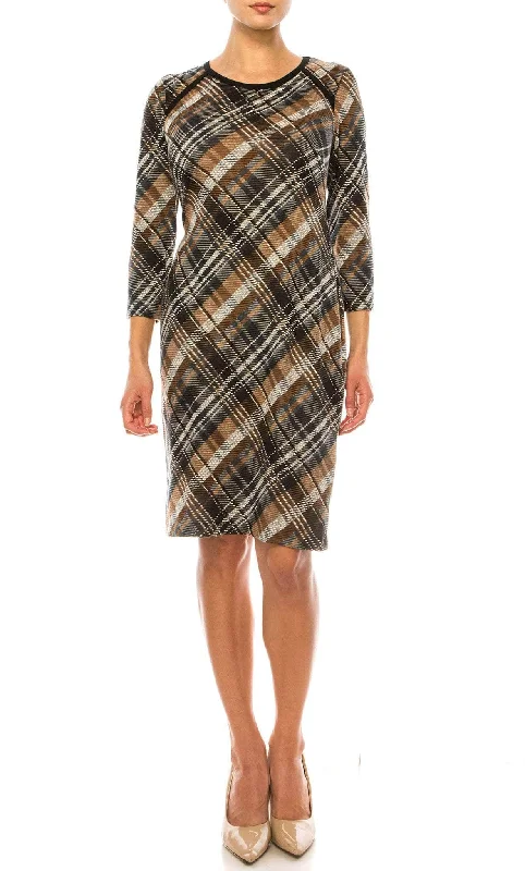 Modern Women's Wardrobe Essentials Connected Apparel TXN27568 - Long Sleeve Plaid Print Short Dress