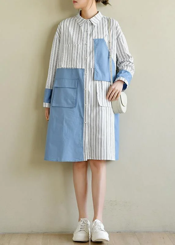 Trendy Athleisure Clothing For Women French Blue Cotton Dress Striped Patchwork Dress Trendy Athleisure Clothing For Women French Blue Cotton Dress Striped Patchwork Dress