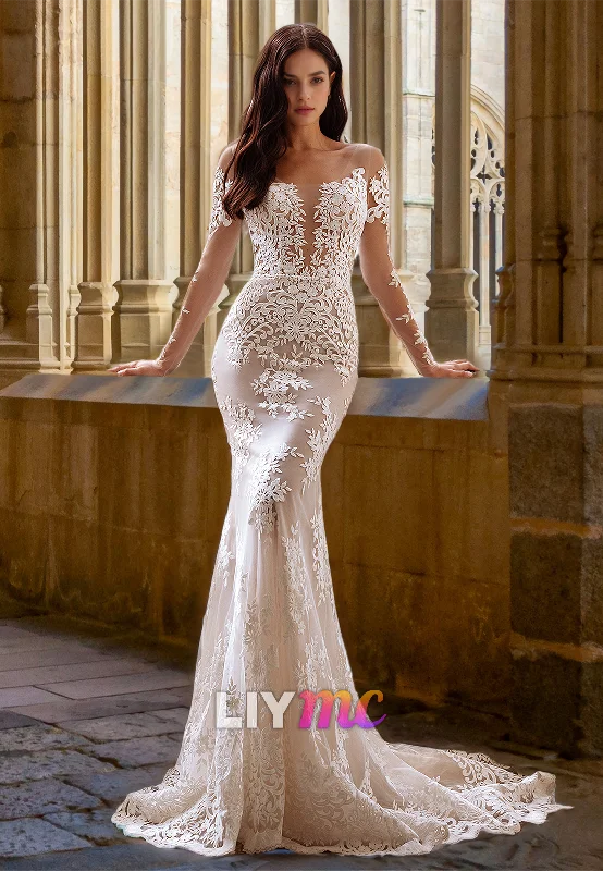 Women's Seasonal Wardrobe Clothing V-Neck Long Sleeves Lace Appliques Mermaid Wedding Dress Women's Seasonal Wardrobe Clothing V-Neck Long Sleeves Lace Appliques Mermaid Wedding Dress