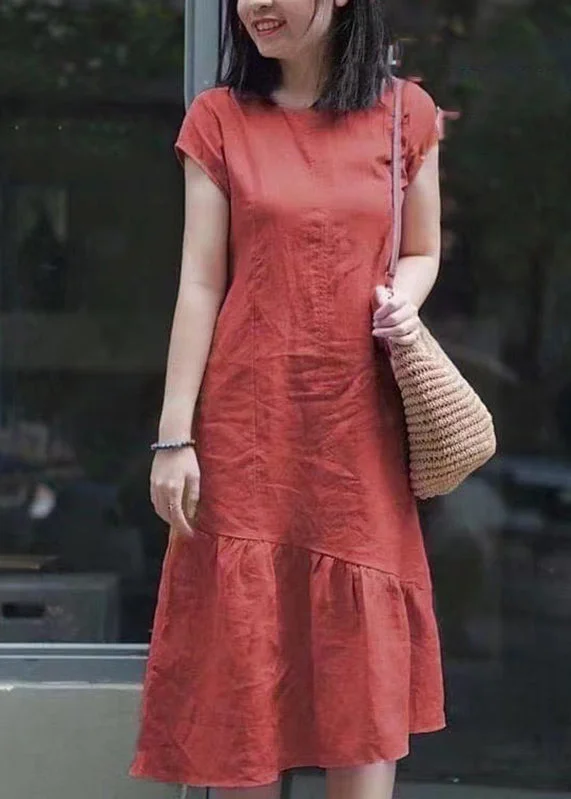 Wardrobe Upgrade DIY Red Asymmetrical Patchwork Mid Dresses Short Sleeve