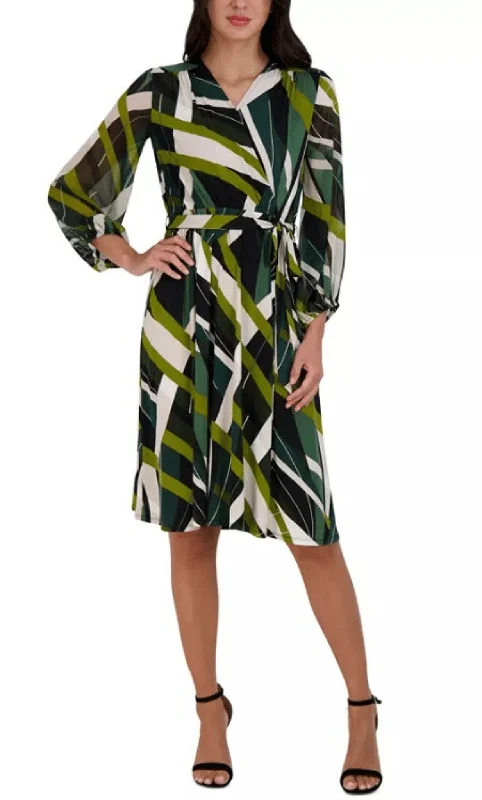 Early Bird Offer Sandra Darren 75766 - Multi Print Long Sleeve Short Dress