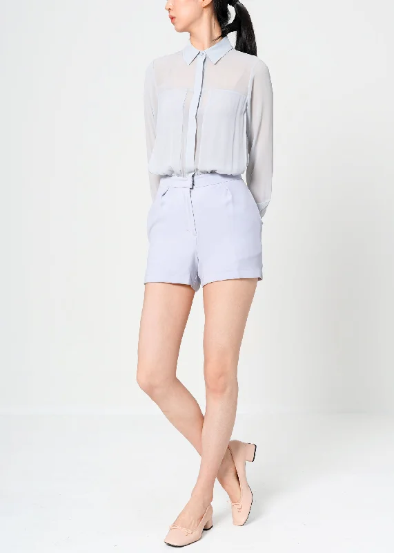 Evening Looks Women's Pleated Button Up Romper In Slate