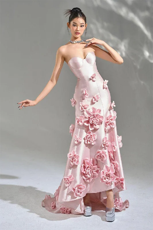 Trend Setting Threads Samara 3D Floral Strapless Maxi Dress