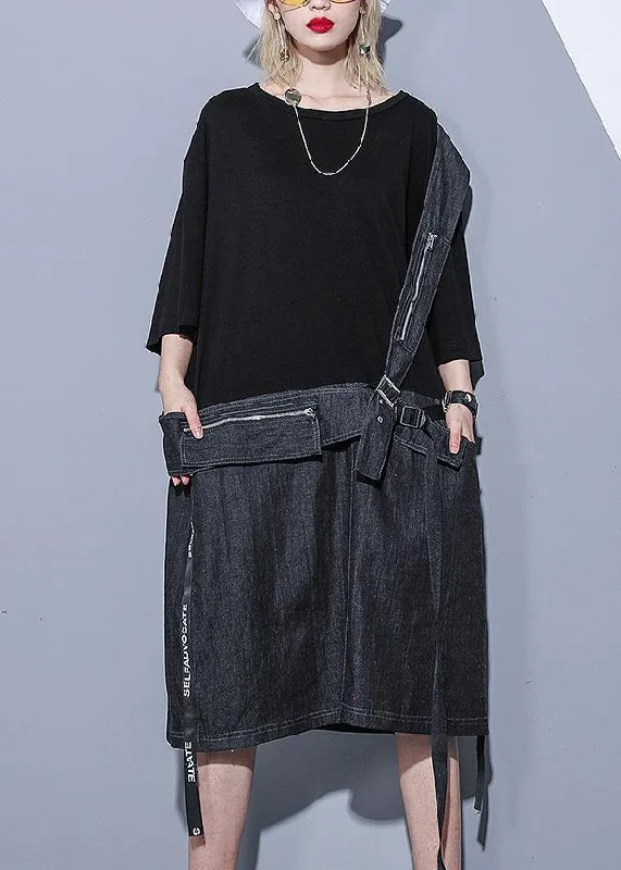 Women's Casual Wear Clothing DIY black Cotton dresses o neck zippered oversized summer stylish Dress Women's Casual Wear Clothing DIY black Cotton dresses o neck zippered oversized summer stylish Dress