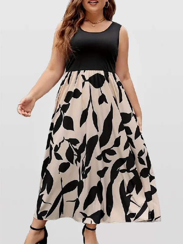 Women's Comfortable Clothes For Weekends Patchwork Round Neck Ruched Tank Dress
