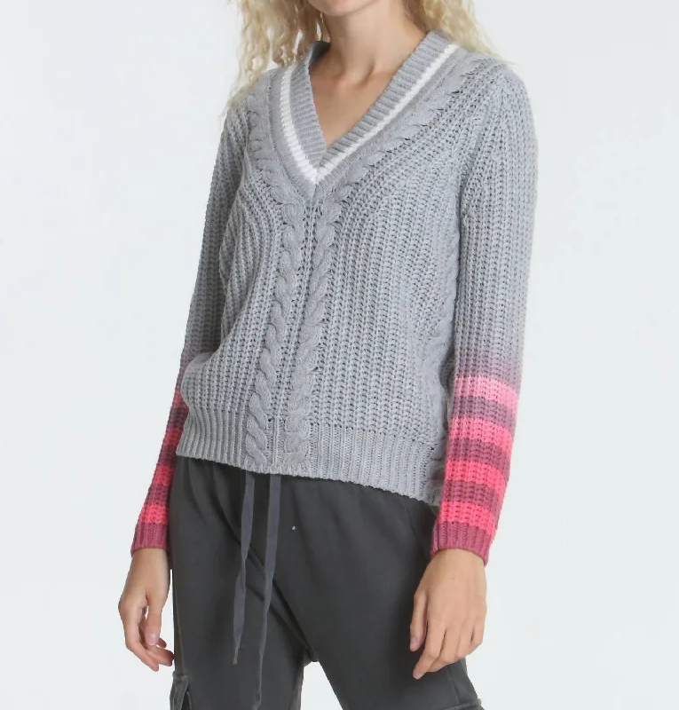 Casual Clothes For Women Dip Dyed Vee Sweater In Grey