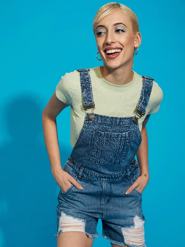 Sustainable Fashion Clothing For Women Women Blue Denim Distress Dungaree