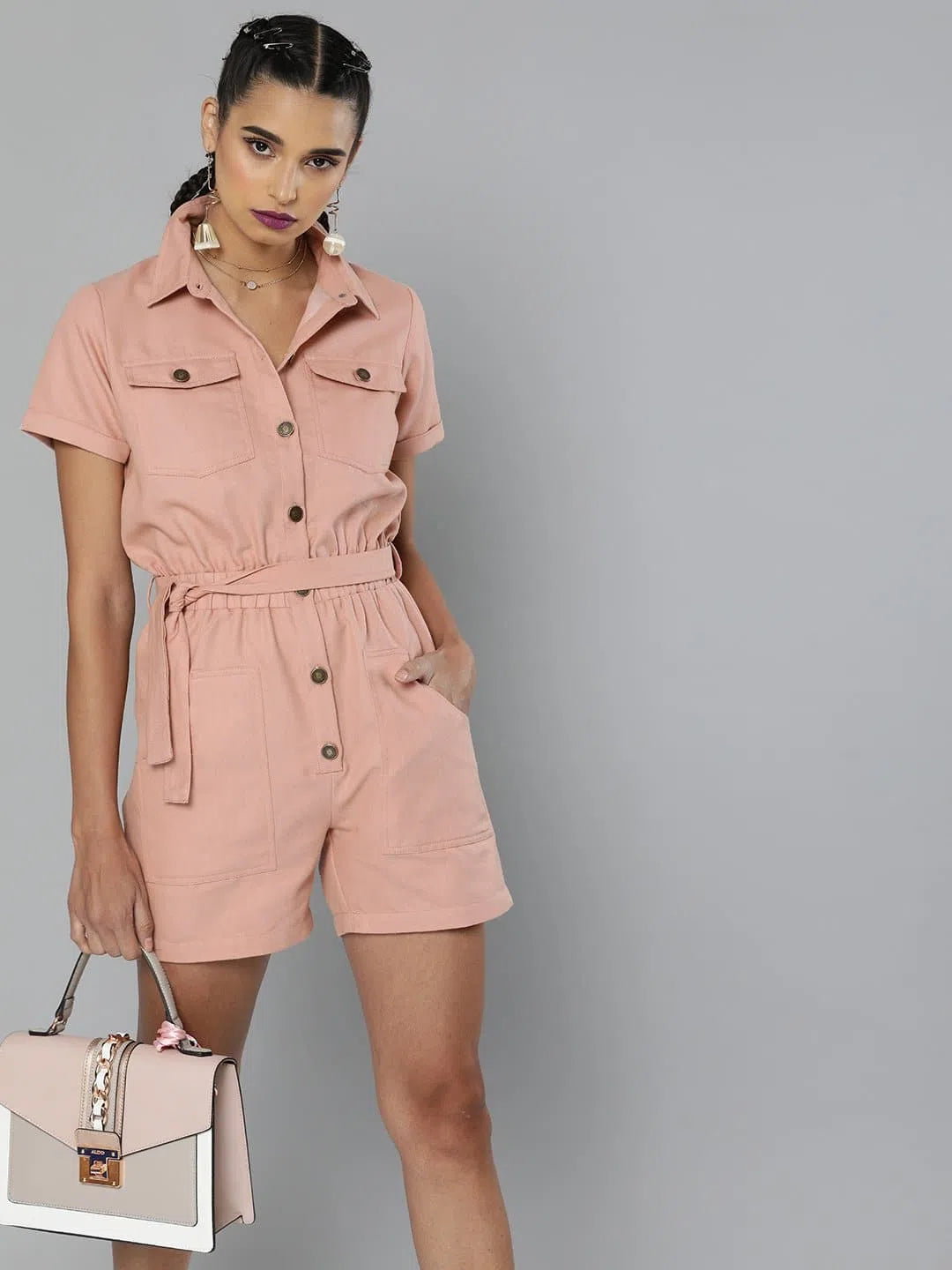 Elevate Your Wardrobe Women Solid Pink Jumpsuits & Sets