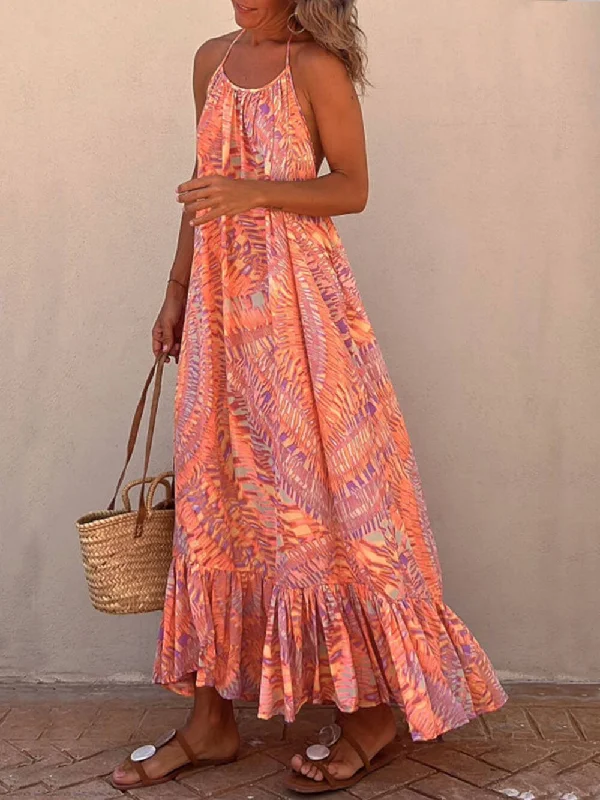Fashionable Women's Clothes Golden Times Ethnic Print Graceful A-line Vacation Maxi Dress