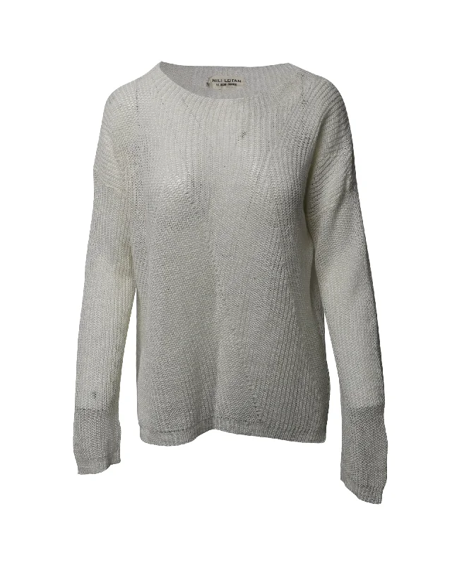 Formal Clothing For Women Nili Lotan Knitted Mesh Sweater in White Linen