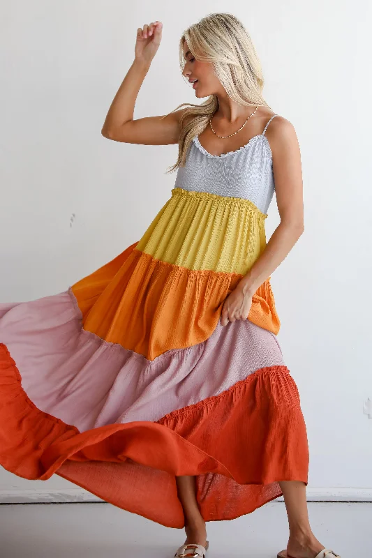 Daily Deals FINAL SALE - Compelling Aesthetic Color Block Maxi Dress