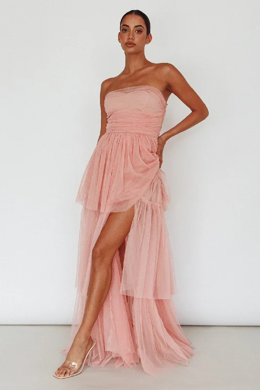 Chic Women's Outfit Ideas Haeven Tiered Strapless Maxi Dress Blush