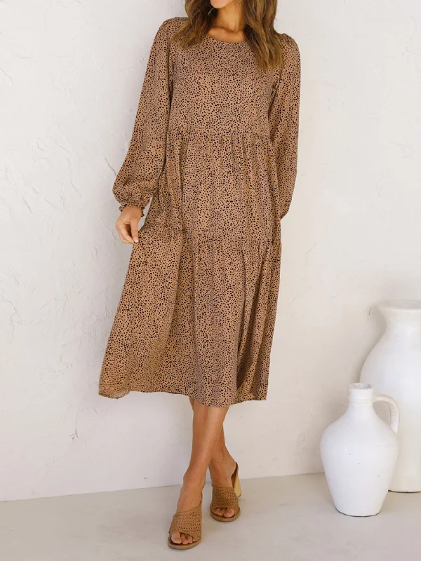 Women's Holiday Clothing KittenAlarm - long sleeve leopard pleated dress