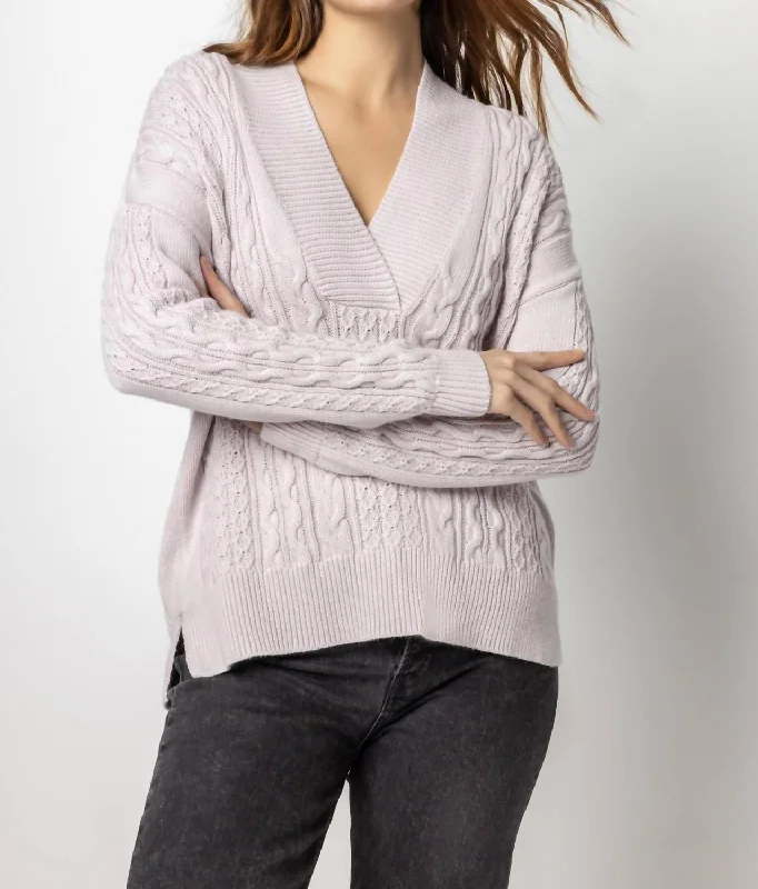 Stylish Outerwear Clothing For Women Shawl Collar Cable Sweater In Lilac