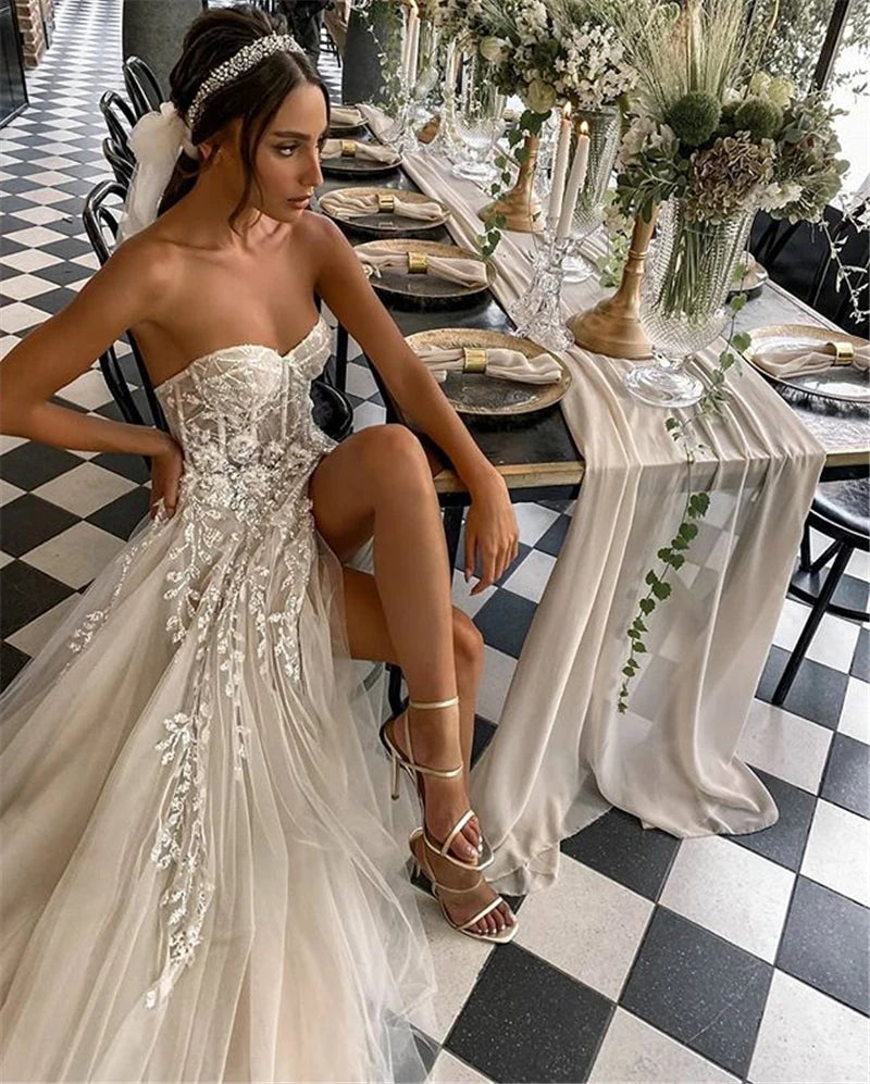 Women's Clothing With Trendy Designs Sexy Beach Wedding Dresses For Bride Elegant Lace Boho Wedding Gowns Strapless Sleeveless High Split Princess Dresses Women's Clothing With Trendy Designs Sexy Beach Wedding Dresses For Bride Elegant Lace Boho Wedding Gowns Strapless Sleeveless High Split Princess Dresses