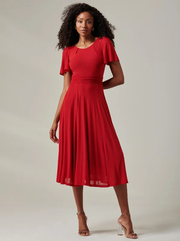 Timeless Women's Clothing Ayla Plain Mesh Maxi Dress, Red