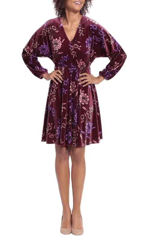 Trendy Outfits For Girls London Times T6444M - Floral Velvet A-line Short Dress