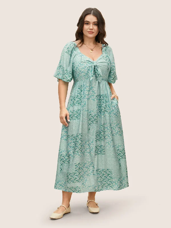 Forward Trendsetter Ditsy Floral Tie Knot Flutter Sleeve Dress