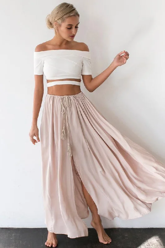High-Fashion Women's Clothing Against The Tides Maxi Skirt Nude