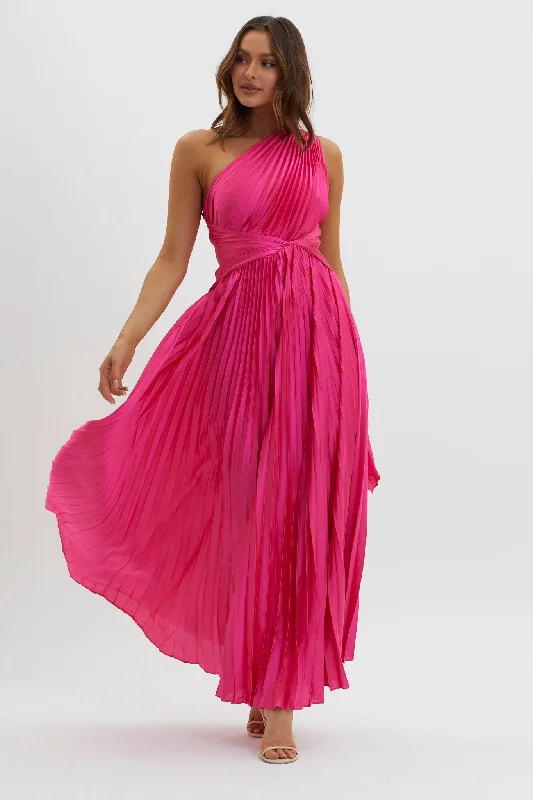 Style Your Wardrobe Laxmi Accordion Pleat Maxi Dress Fuchsia