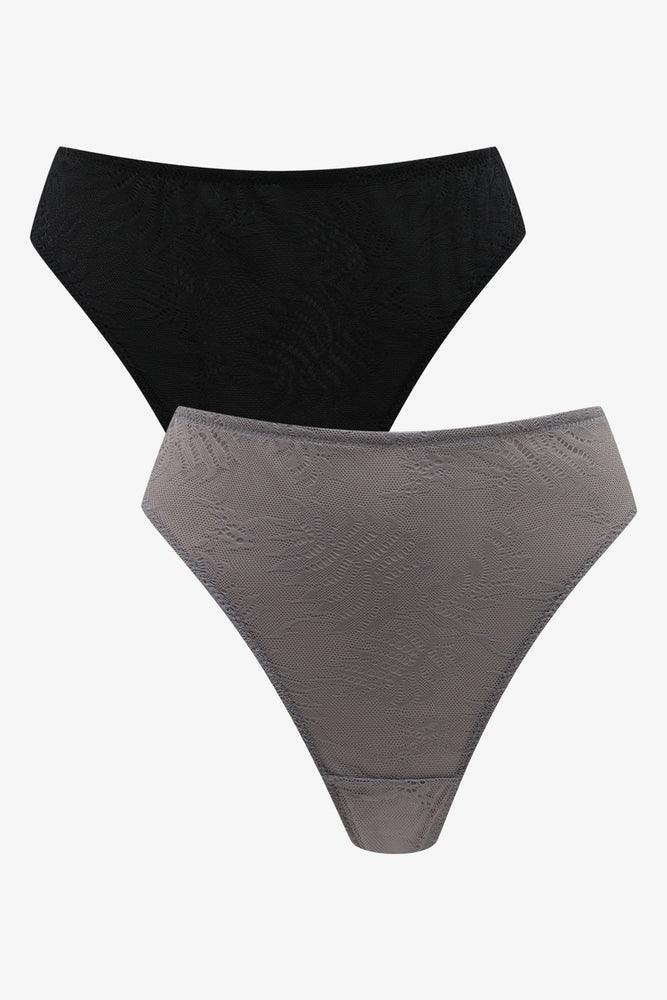Women's Everyday Clothes 2 Pack Texture Thong Black & Grey
