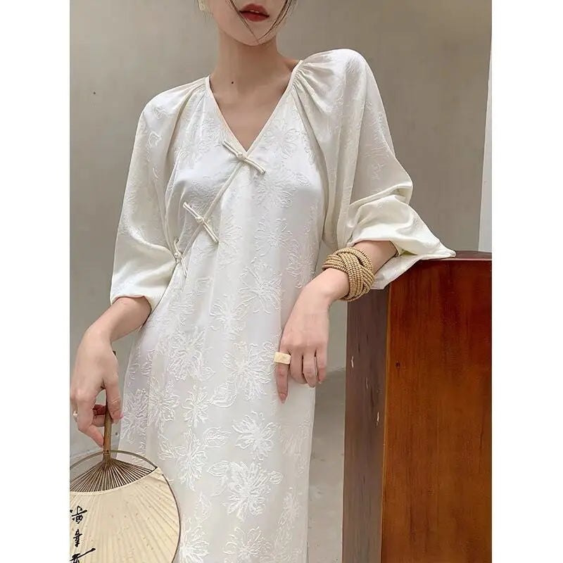 Women's Occasion Wear Clothing New Chinese Style Lantern Sleeved Spring Summer Casual Midi Dress Women's Occasion Wear Clothing New Chinese Style Lantern Sleeved Spring Summer Casual Midi Dress