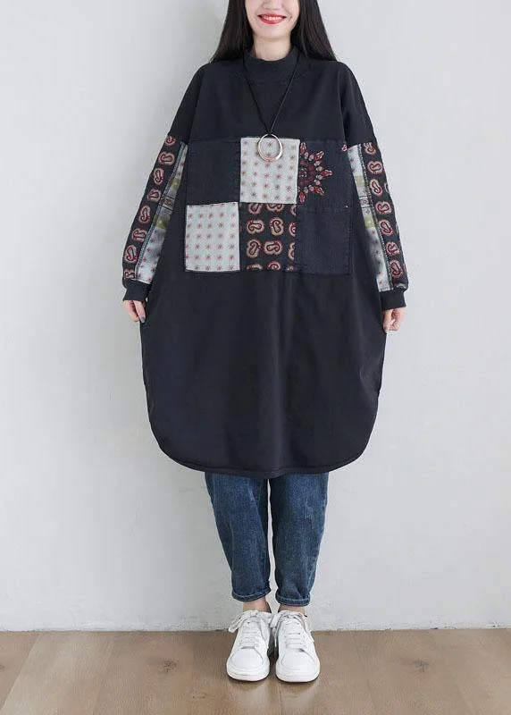 Women's Sporty Chic Clothes Stylish Black Turtleneck Print Loose Fall Floral Sweatshirts Dress Women's Sporty Chic Clothes Stylish Black Turtleneck Print Loose Fall Floral Sweatshirts Dress