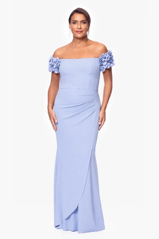 Exclusive Discount "Portia" Scuba Crepe Off the Shoulder Ruffle Sleeve Floor Length Dress