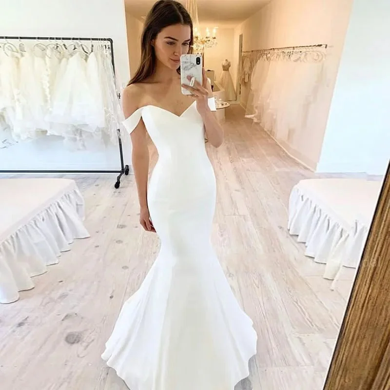 Women's Casual Wear Clothing Off The Shoulder Soft Satin Mermaid Wedding Dresses For Women Bride Gown Vestido De Novia Simple Suknia Ślubna Robe Mariage Women's Casual Wear Clothing Off The Shoulder Soft Satin Mermaid Wedding Dresses For Women Bride Gown Vestido De Novia Simple Suknia Ślubna Robe Mariage