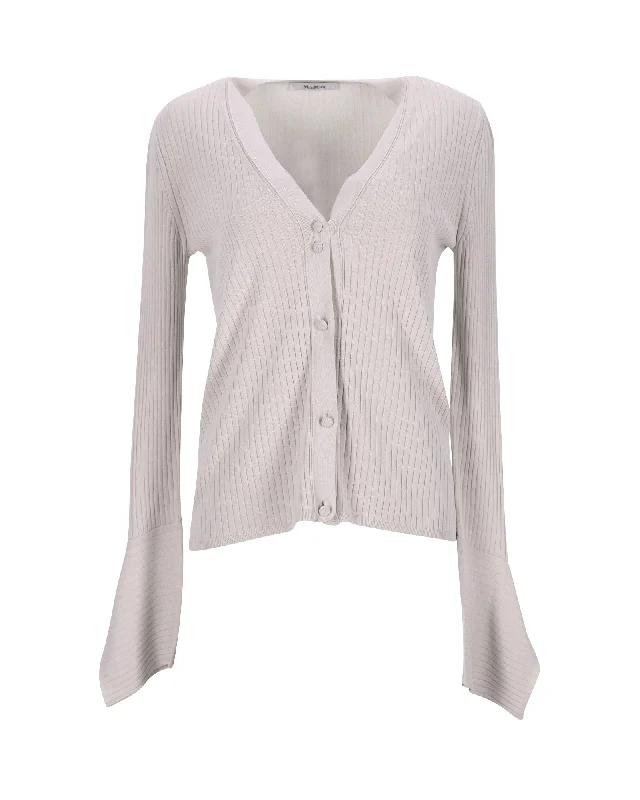 Classic Women's Clothing Styles Max Mara Ribbed Knit Cardigan in Ecru Viscose