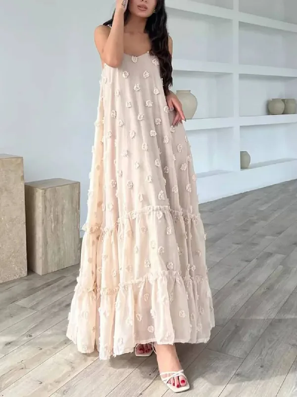Women's High-End Clothing Pretty Flower Decor A-Line Graceful Layered Loose Maxi Dress Women's High-End Clothing Pretty Flower Decor A-Line Graceful Layered Loose Maxi Dress