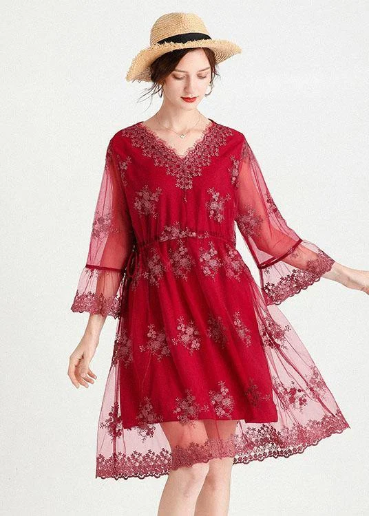 Women's Casual Clothing For Lounging Fine Mulberry V Neck Jacquard Spring Three Quarter Sleeve Dress Women's Casual Clothing For Lounging Fine Mulberry V Neck Jacquard Spring Three Quarter Sleeve Dress